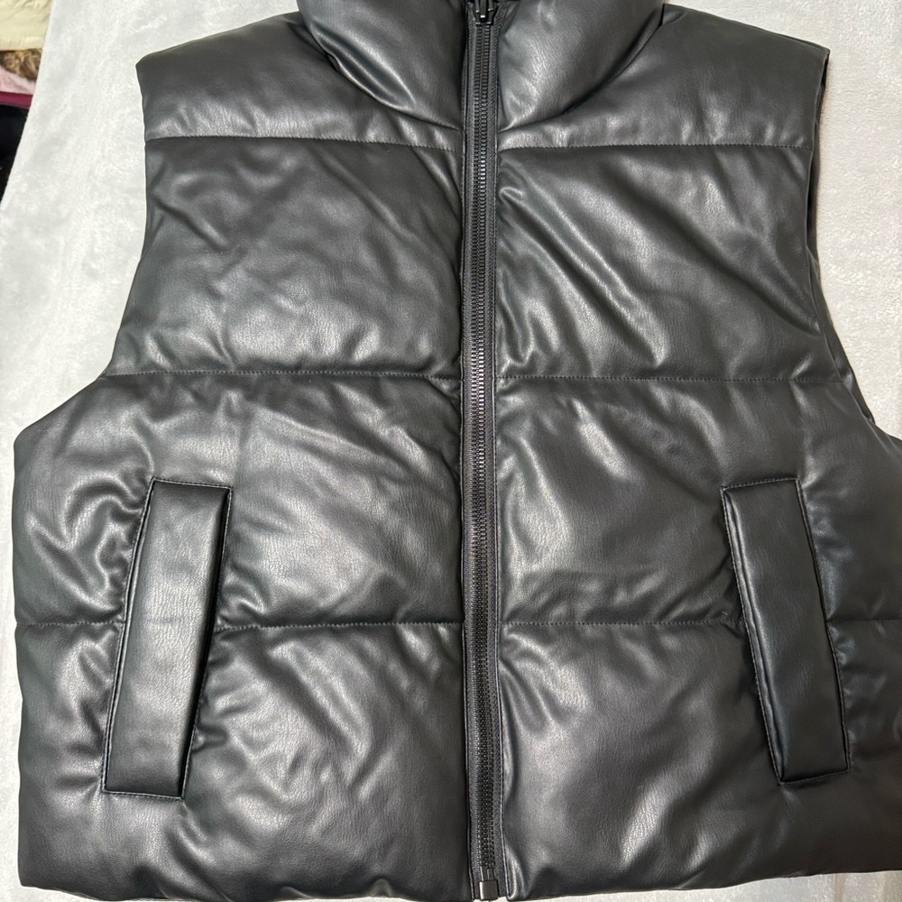 Zara Black Faux Leather Puffer Vest